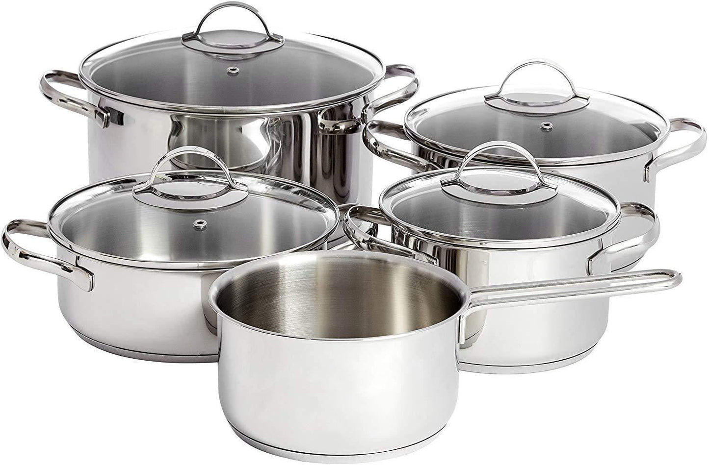 Basics 9-Piece Stainless Steel Induction Cookware Set – Pot with Lids, Saucepan and Casserole
