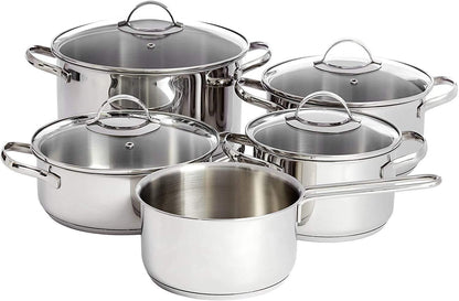 Basics 9-Piece Stainless Steel Induction Cookware Set – Pot with Lids, Saucepan and Casserole